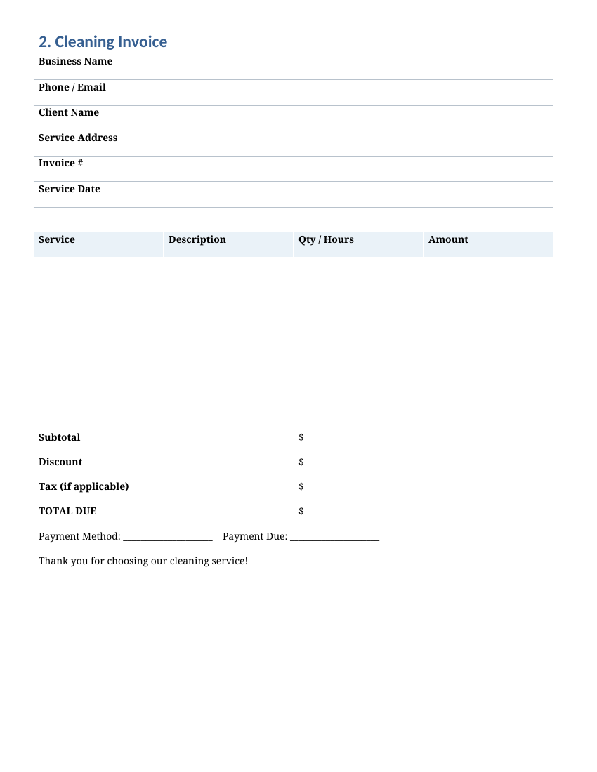 Cleaning invoice template